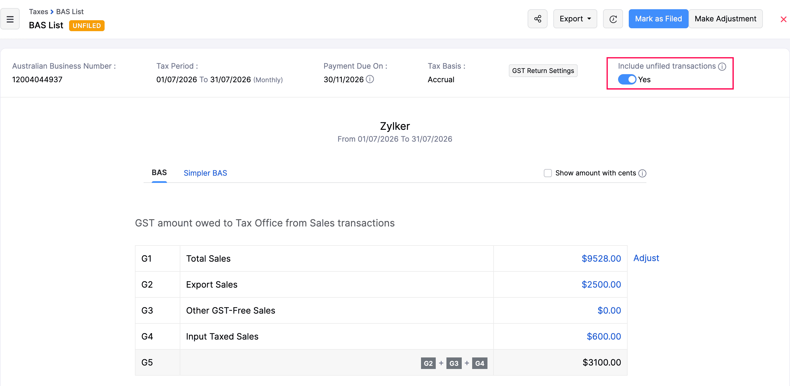 Include Unfiled Transactions