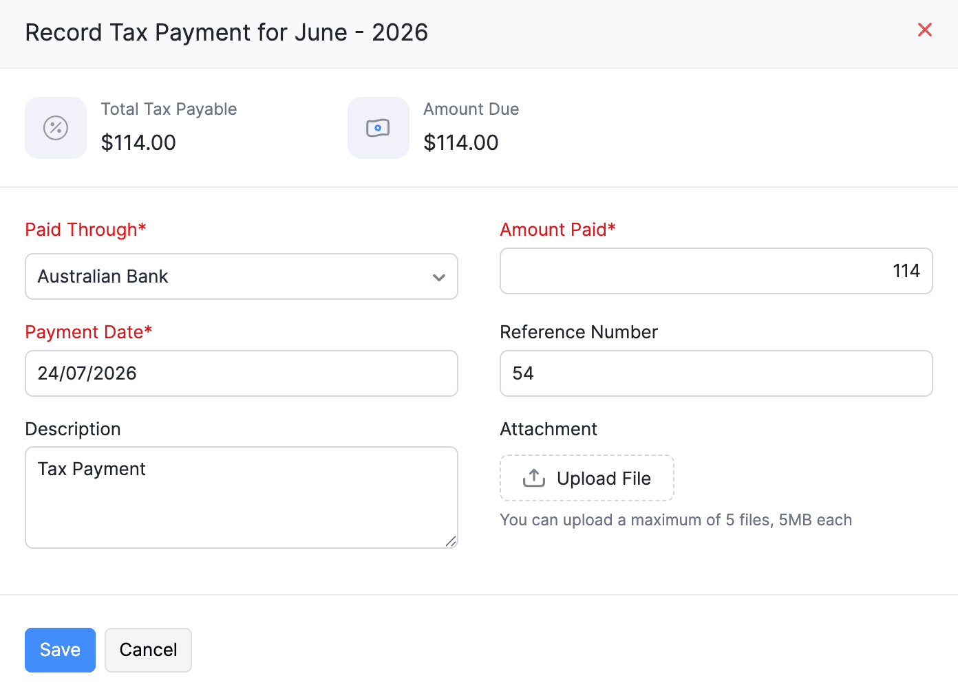 Tax Payment Popup