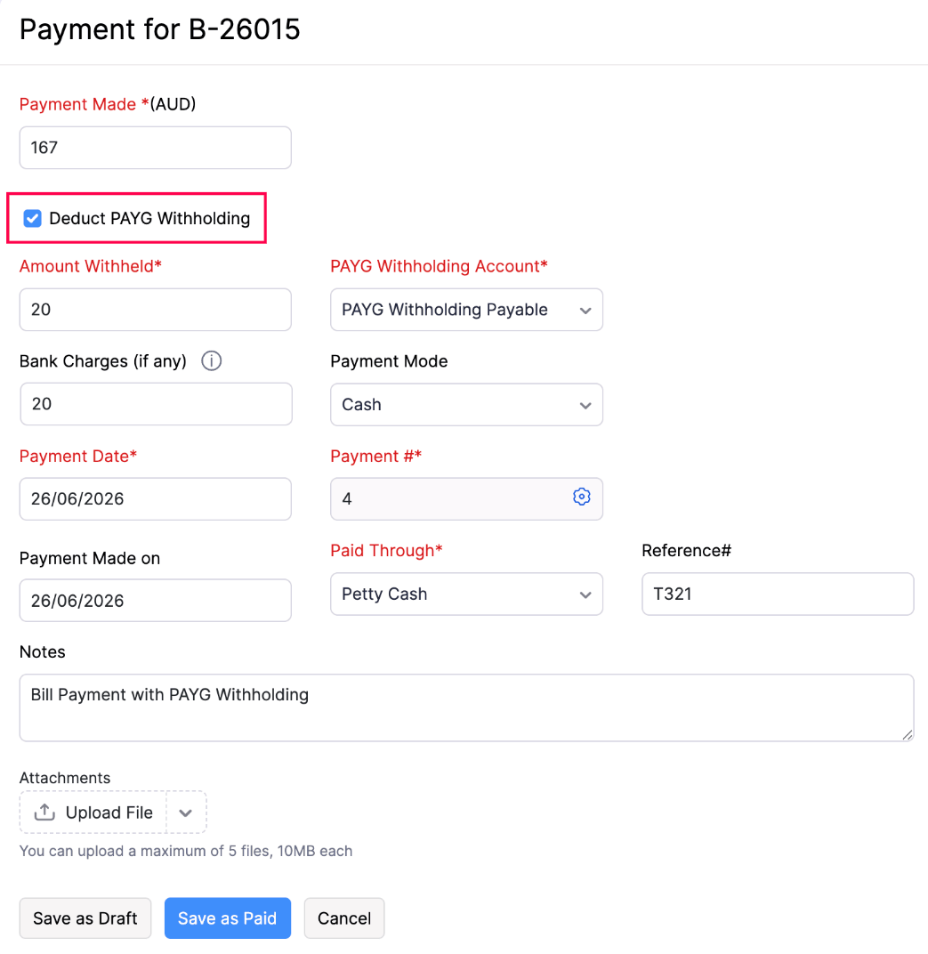 Deduct PAYG Withholding