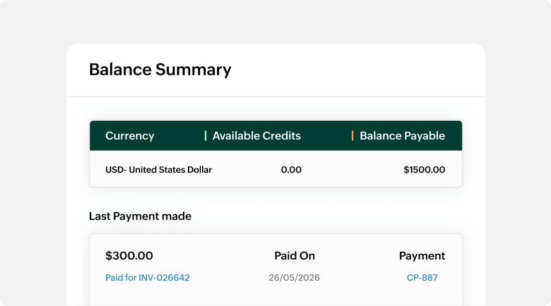 Unified balance summary view in Zoho Billing CPQ