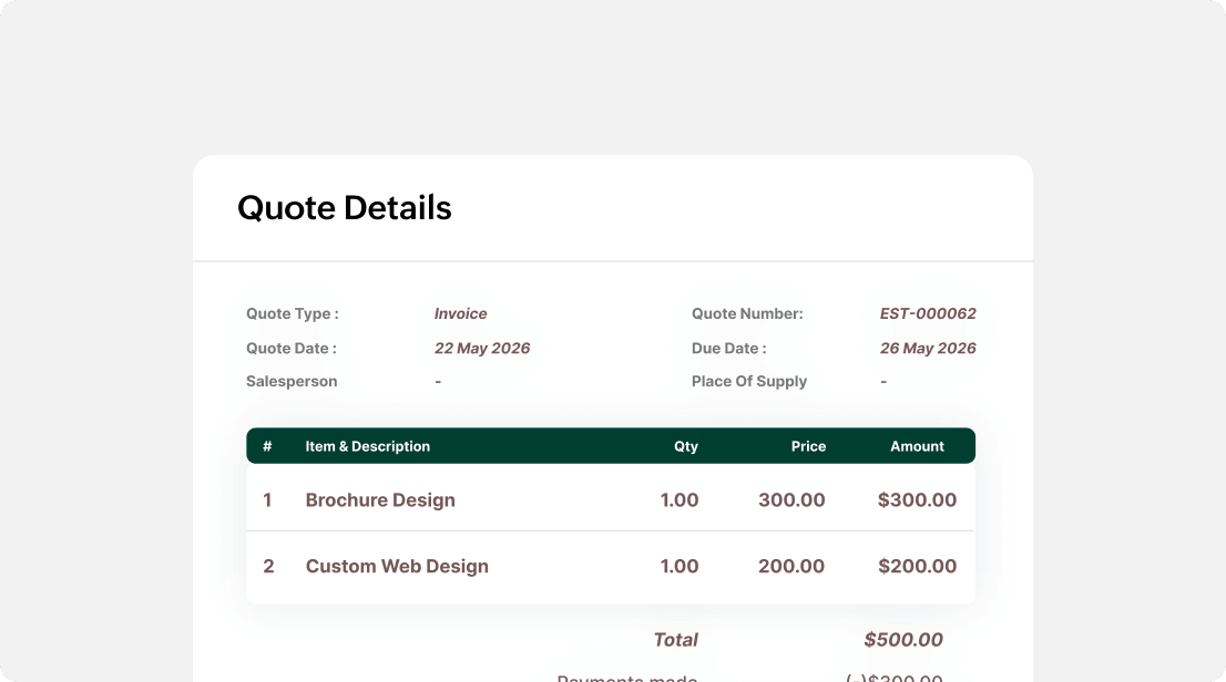 Billing at project checkpoints in Zoho Billing CPQ