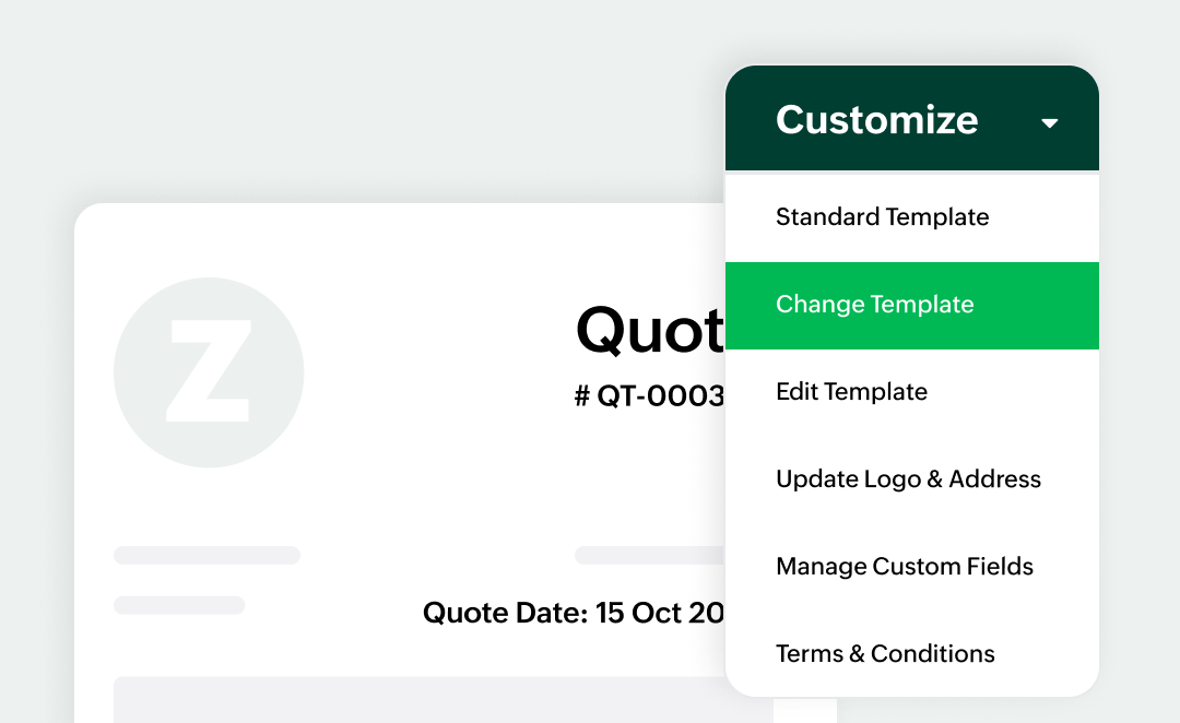 Preview of customized quote creation | Zoho Billing