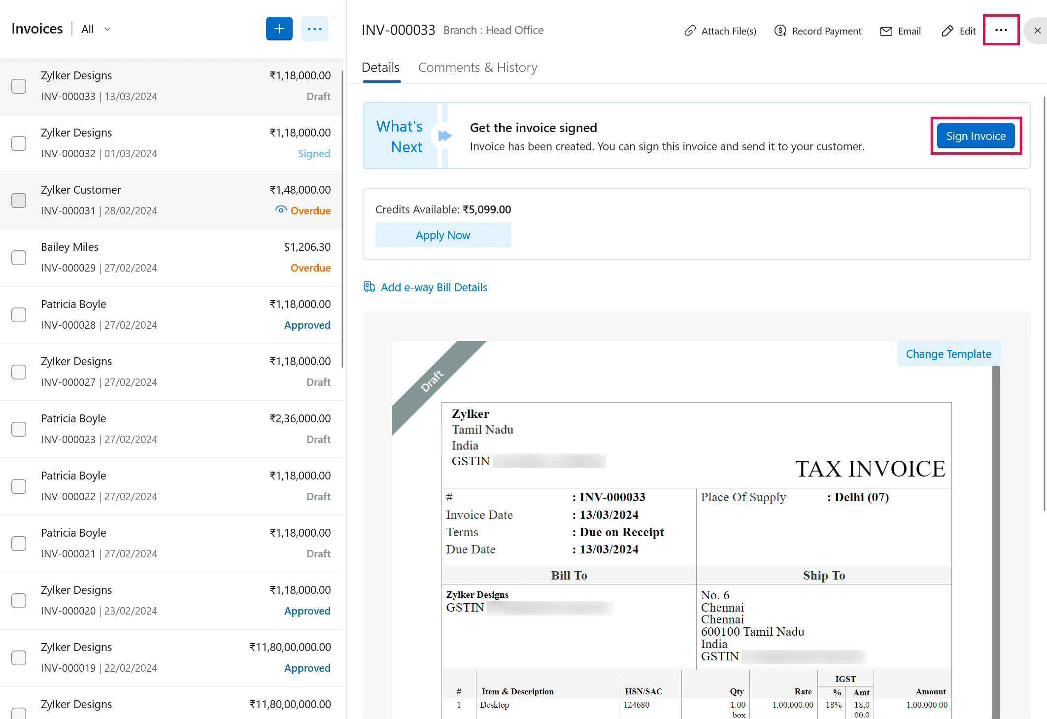Sign Invoice
