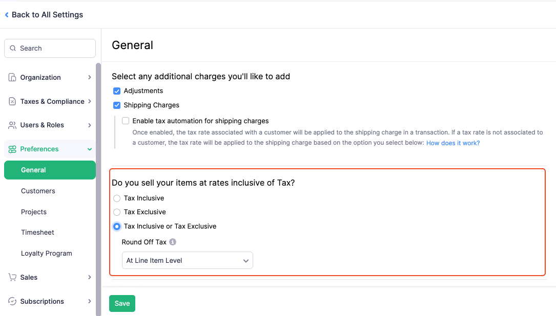 Tax on Item Rates