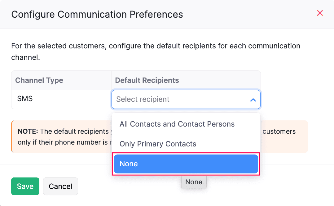 Disable SMS in Bulk