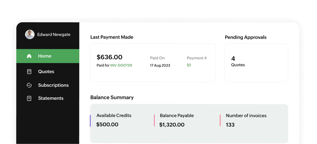 Preview of Zoho Billing's customer portal