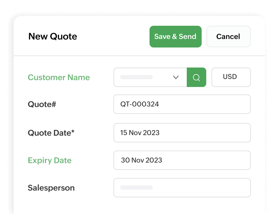 Zoho Billing's quote creation page