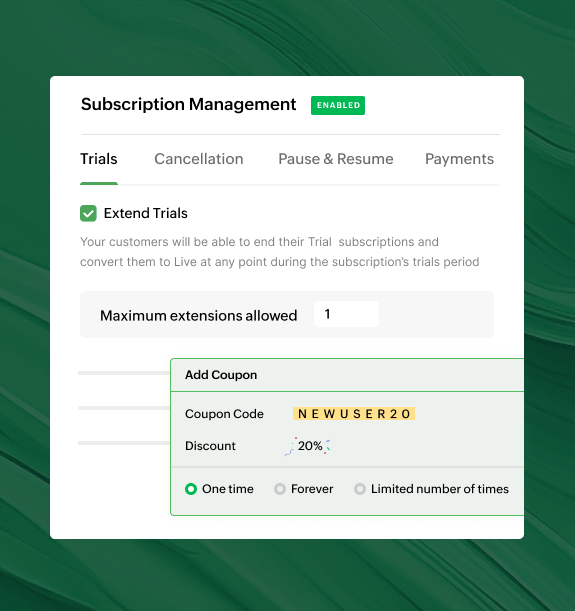 Image depicting the different payment gateways and modes supported in Zoho Billing