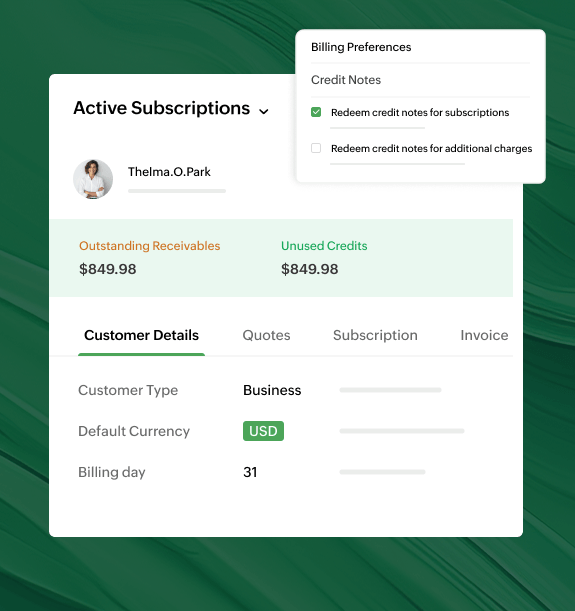 Preview of Zoho Billing's credit drawback feature