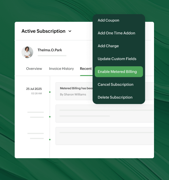 Preview of handling subscription + usage based billing in Zoho Billing