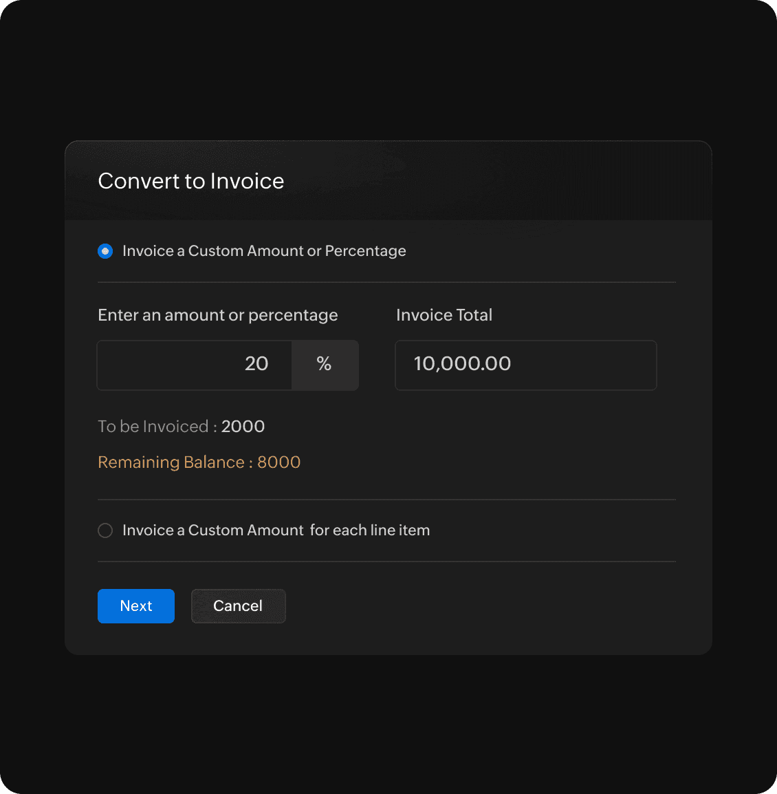 Progress invoice