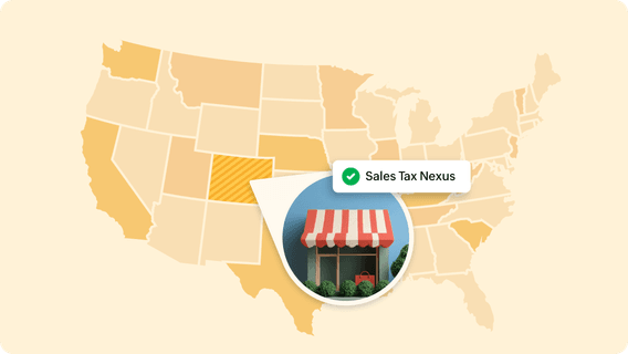 Illustrated map of the United States representing sales tax nexus.