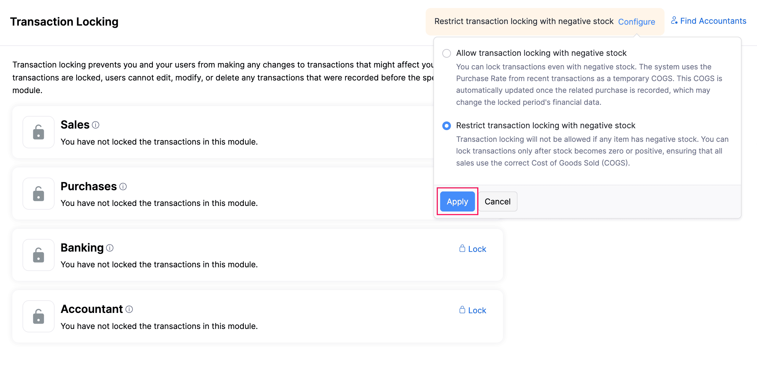 Configure Transaction Locking Restrictions