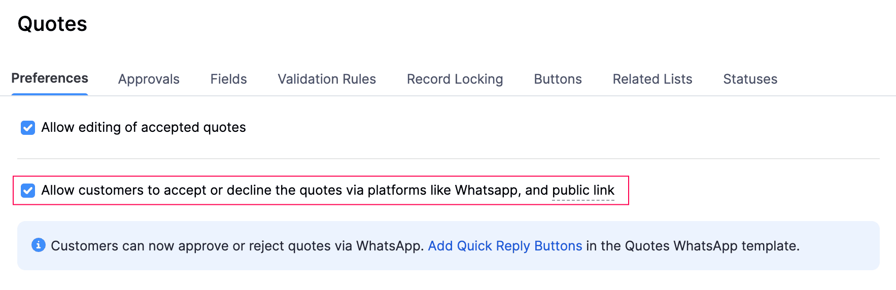 Configure Quotes Settings