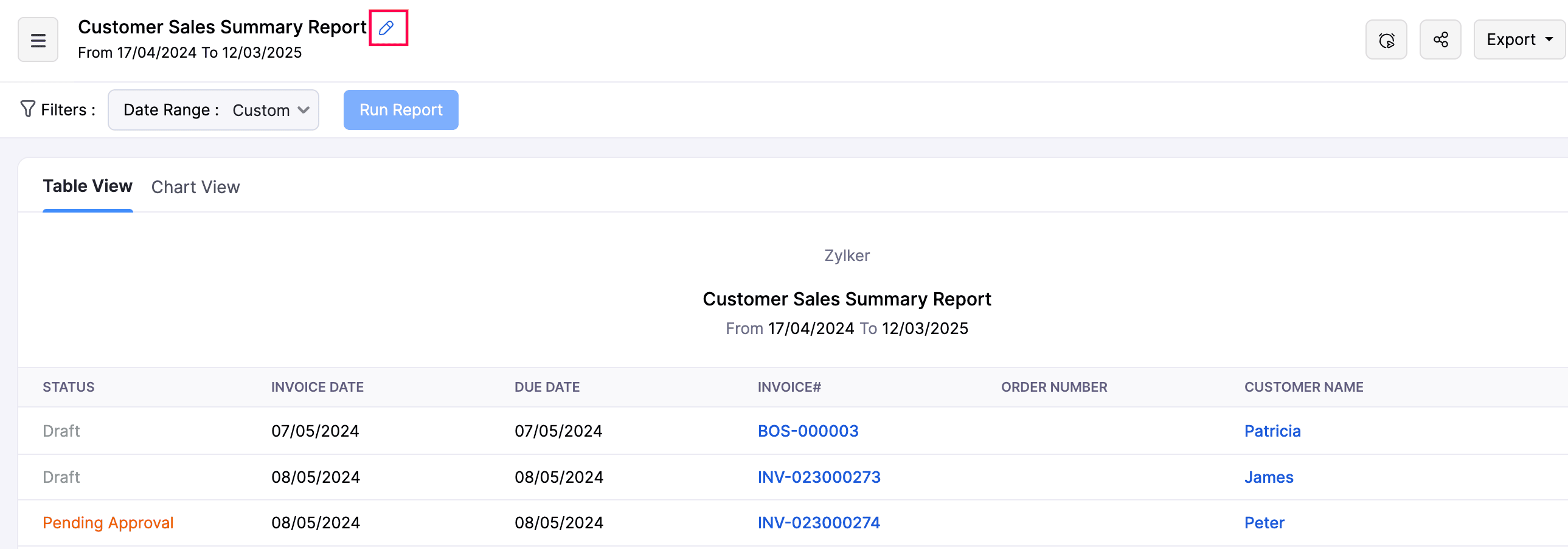 Edit Custom Report