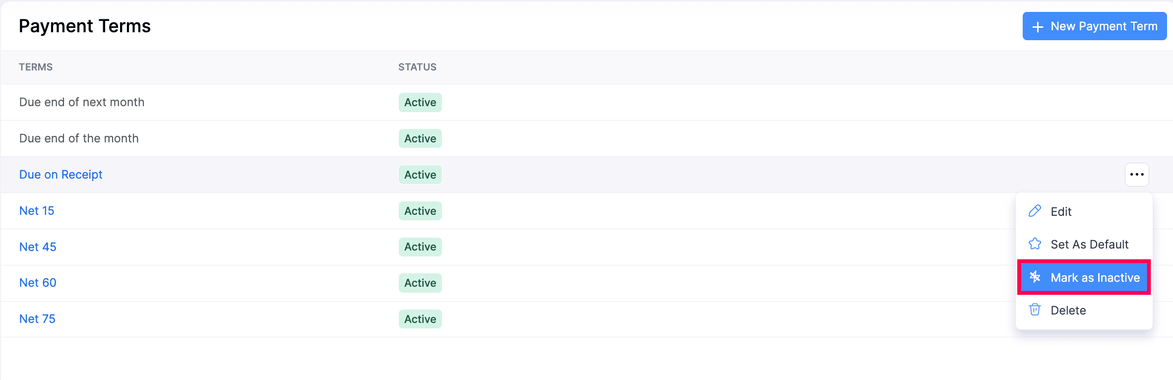 Mark as Inactive Payment Term