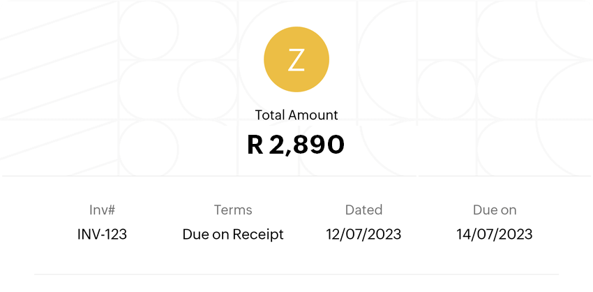 Illustration of a sample invoice with essential details like amount, invoice date, due date etc.  