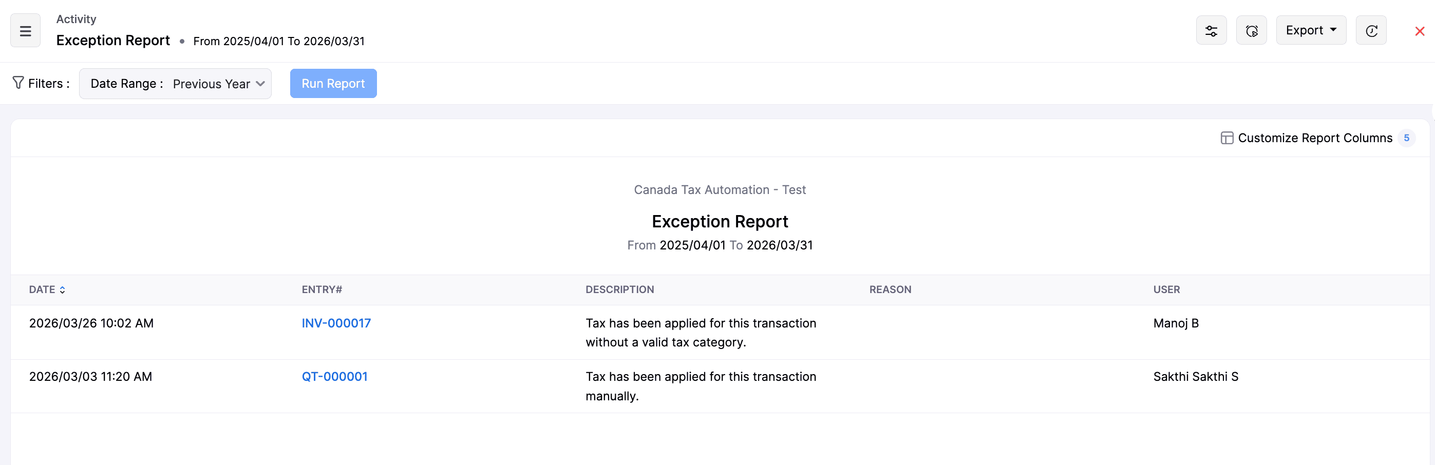Exception Report