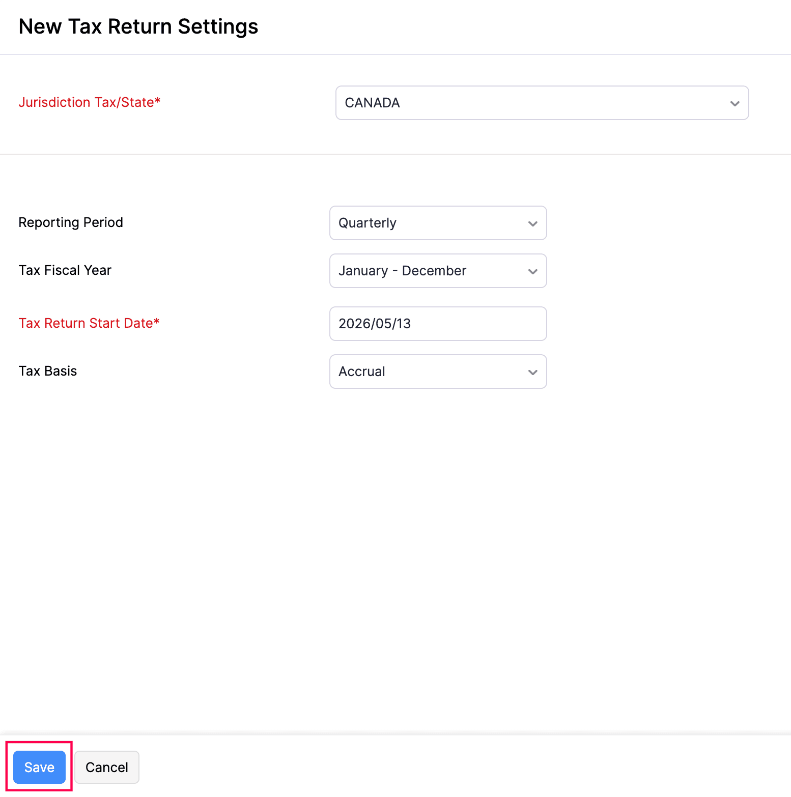 Configure Tax Returns