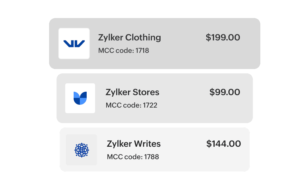 Zoho card merchant category restriction settings showing transaction controls based on merchant category codes to prevent out-of-policy spending