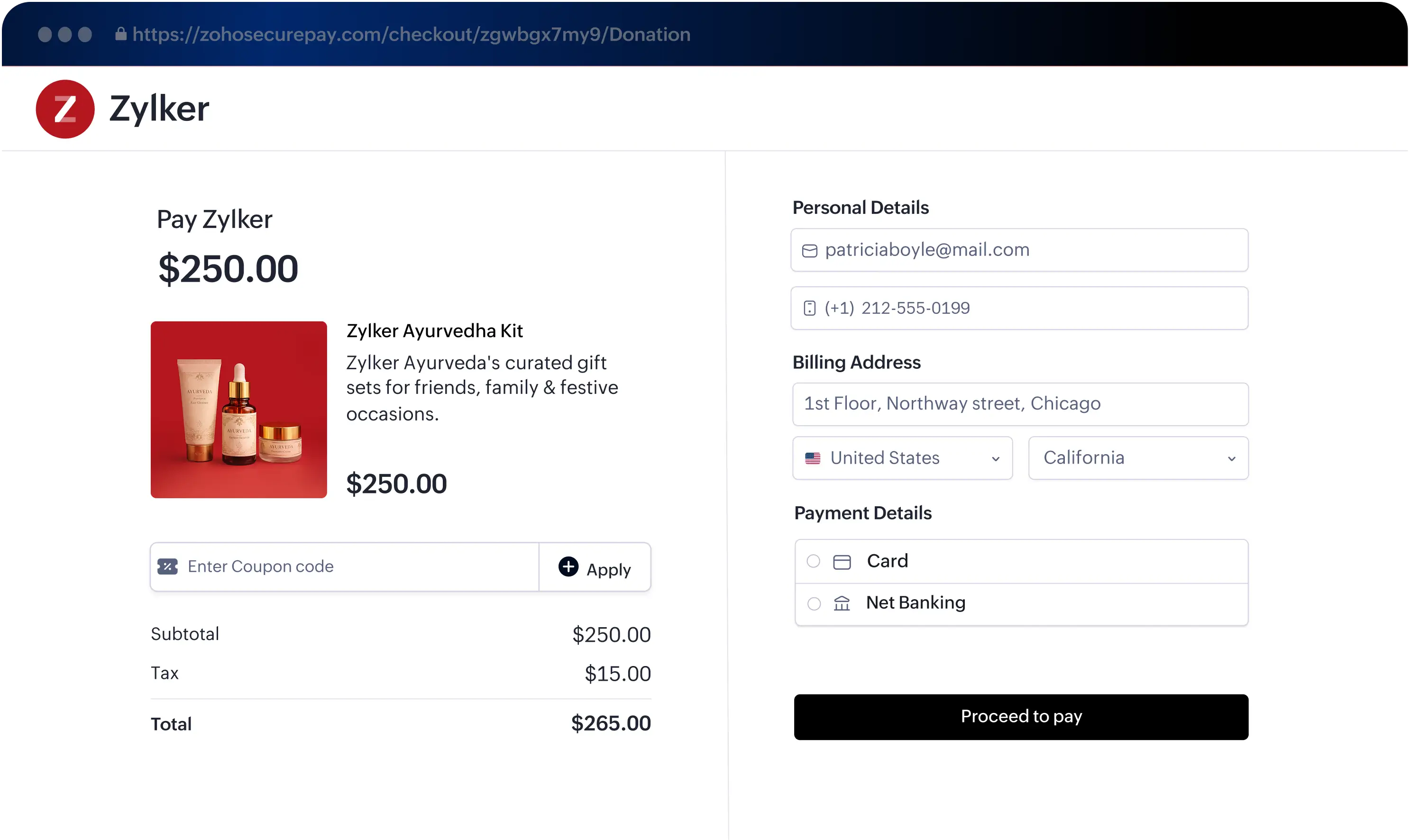Checkout dashboard with payment details and reports