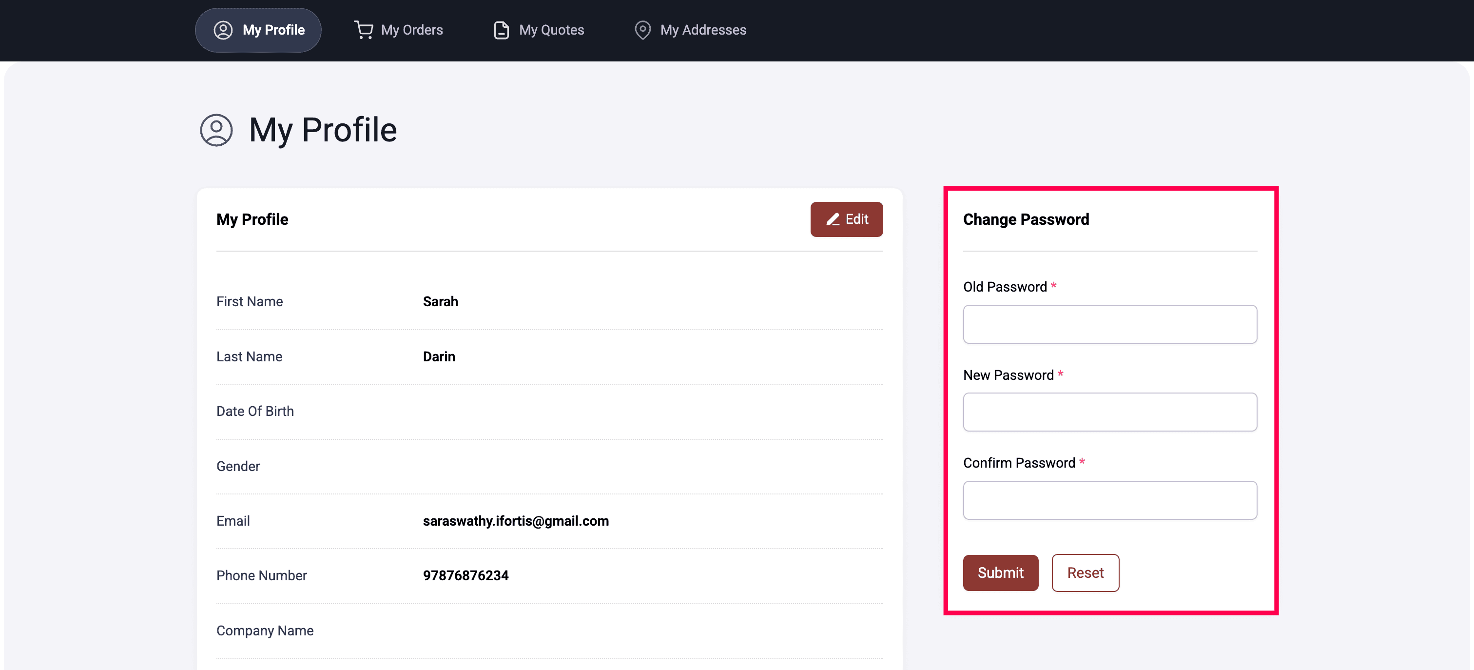 Customer portal access from profile dropdown