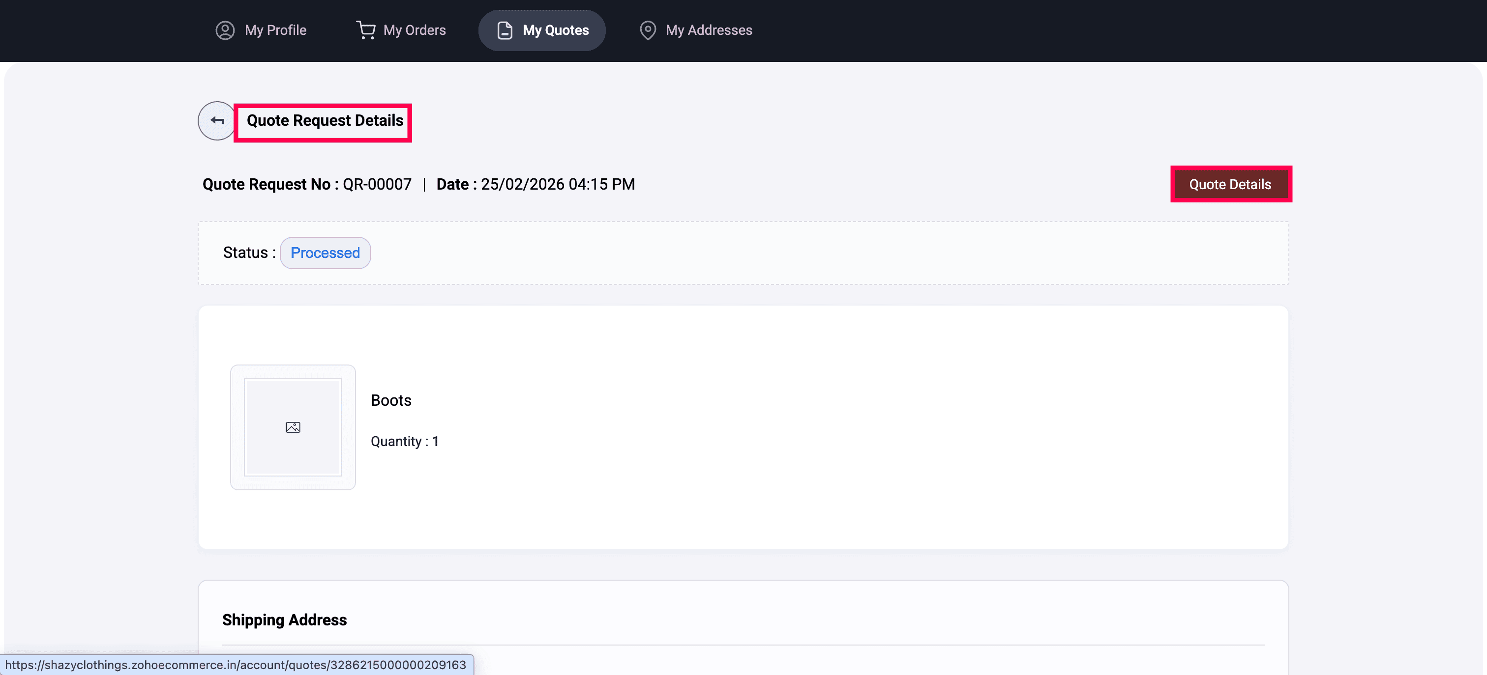 Customer portal access from profile dropdown
