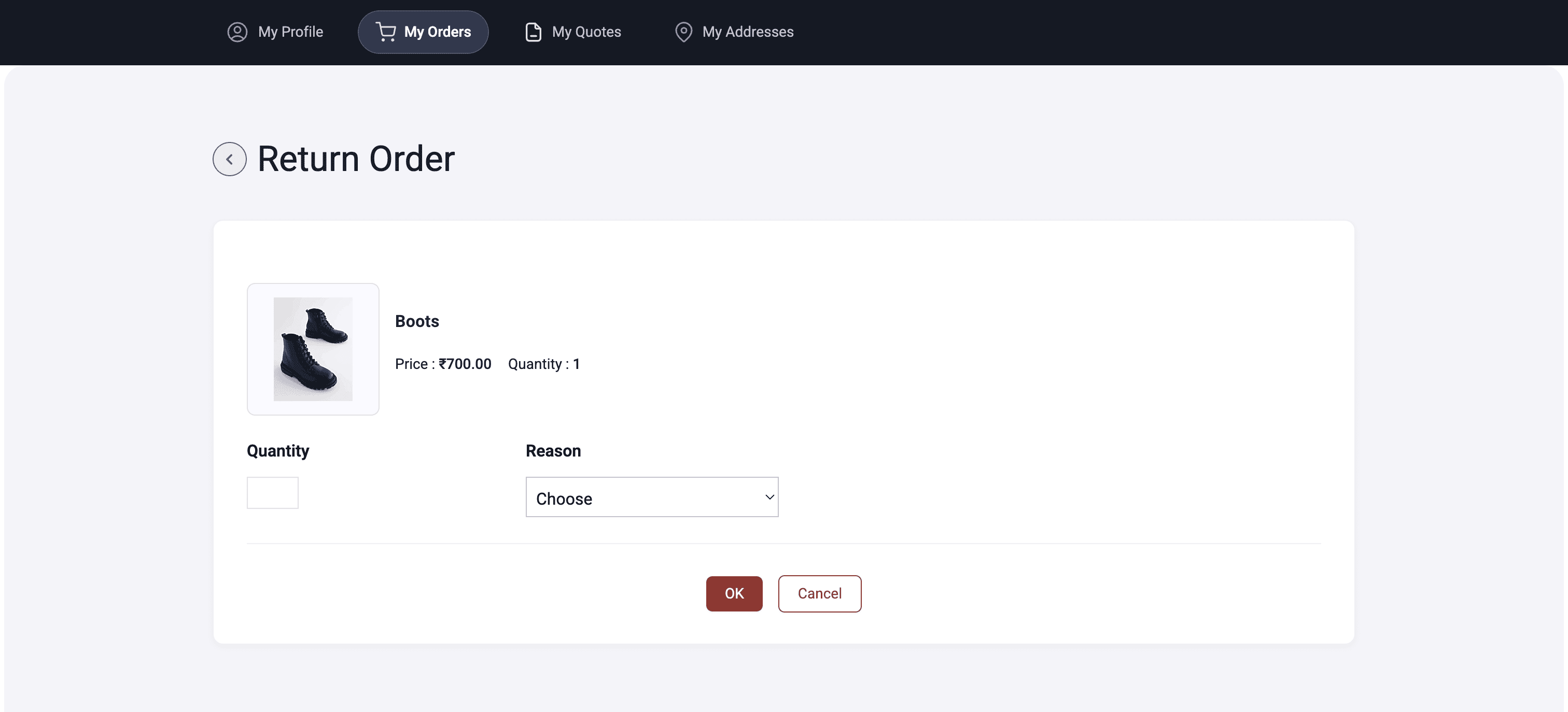 Customer portal access from profile dropdown