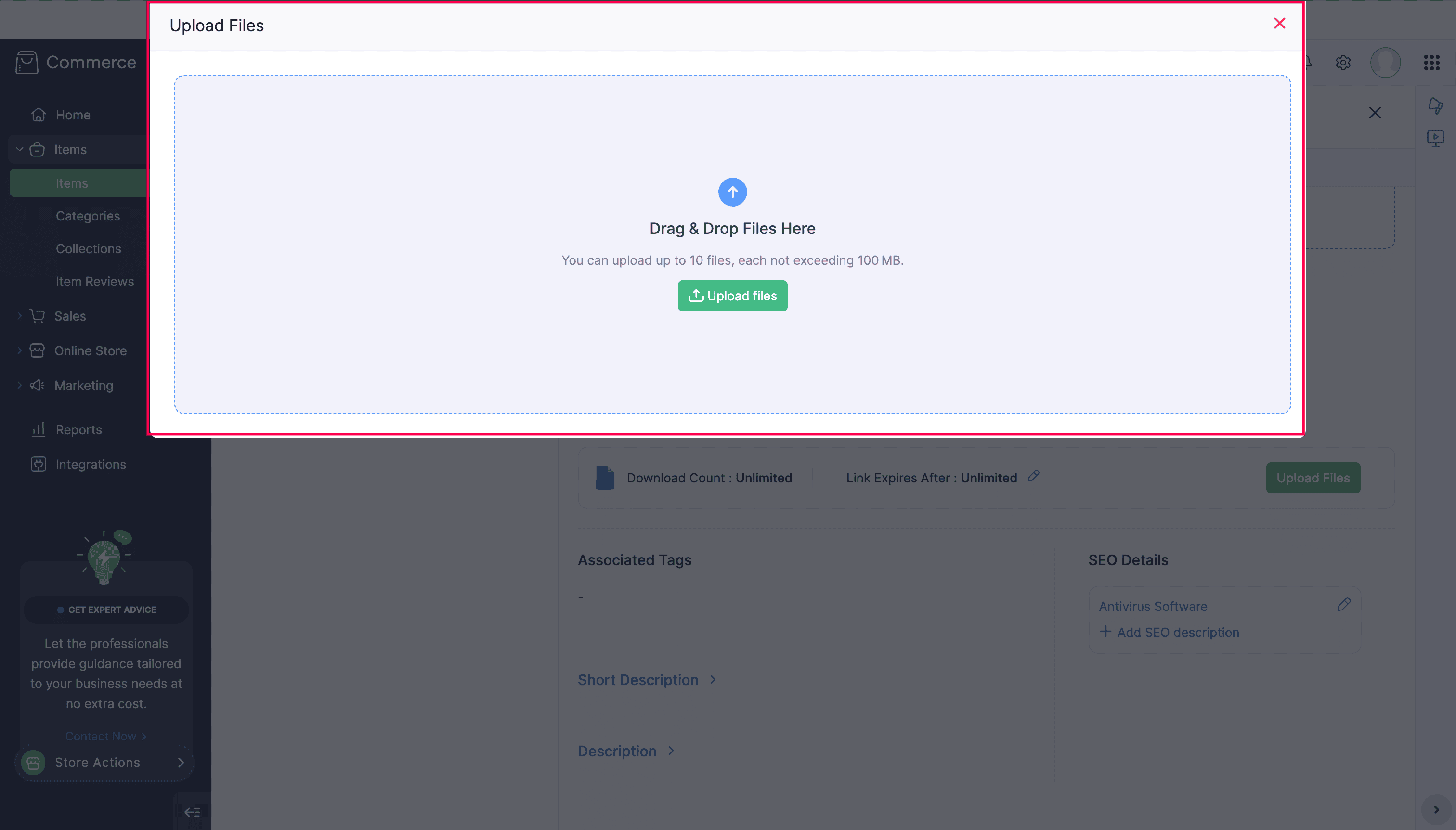 Upload Files Popup