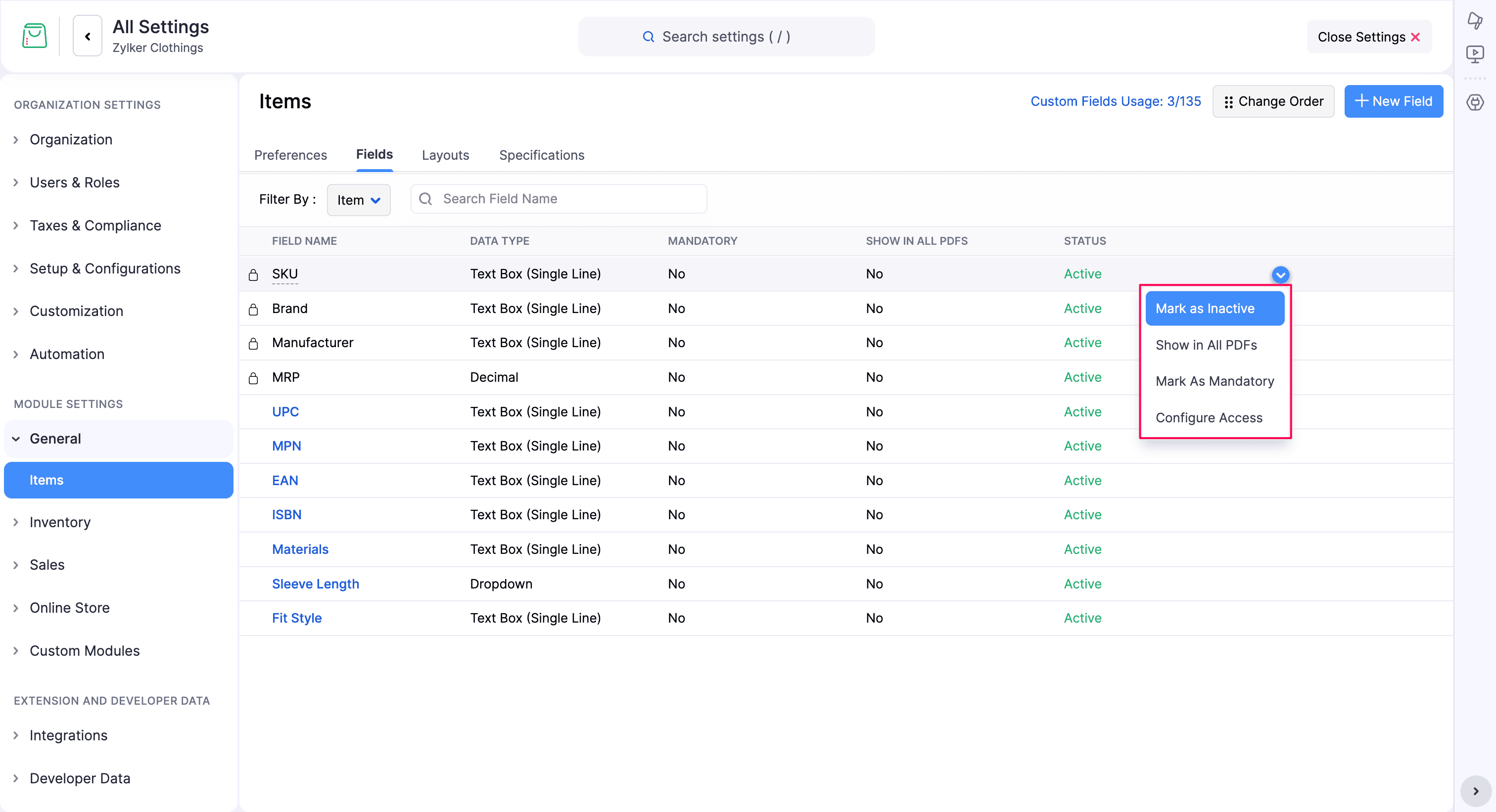 Default Custom Field Options