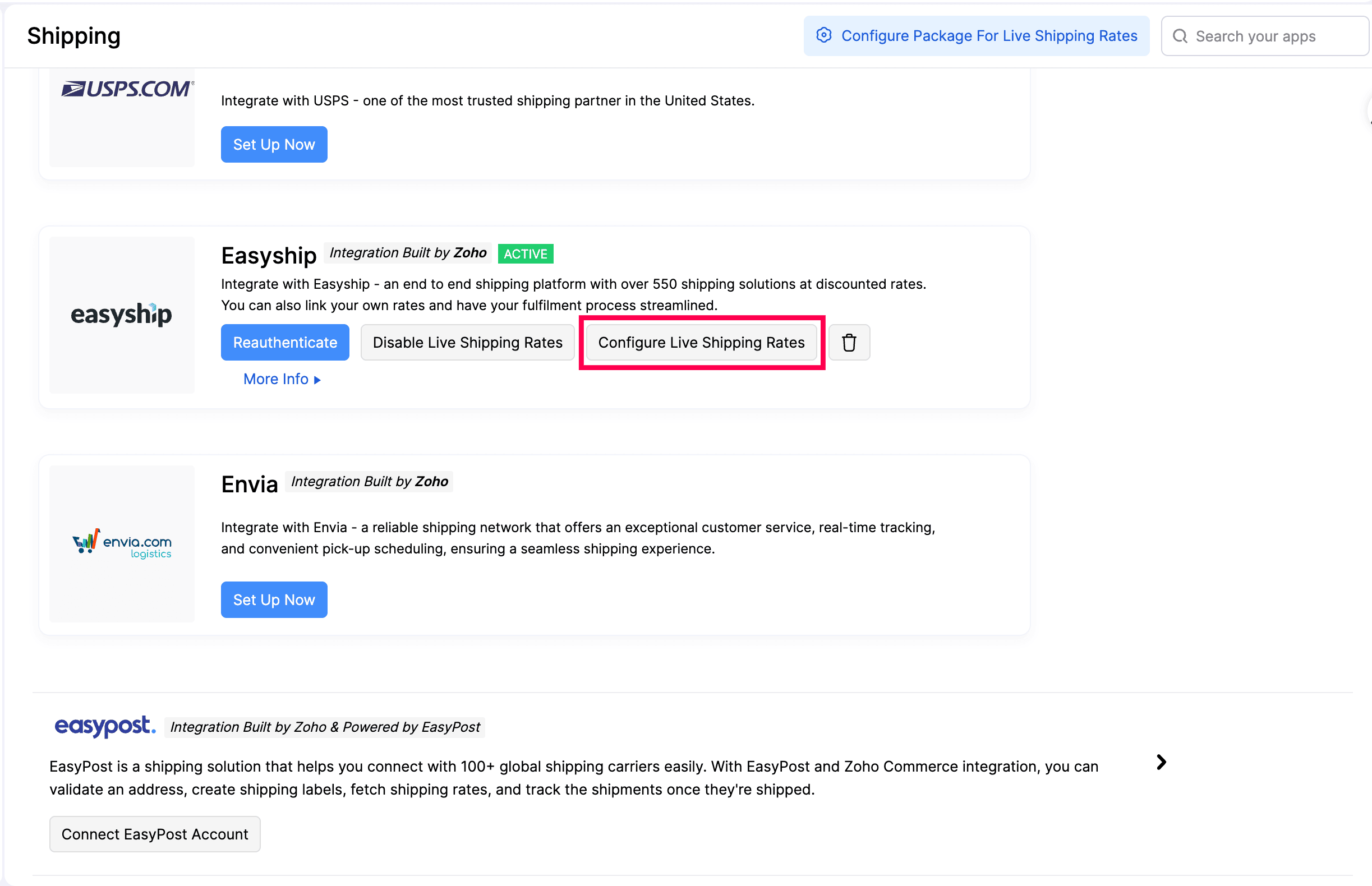 Configure Live Shipping Rates