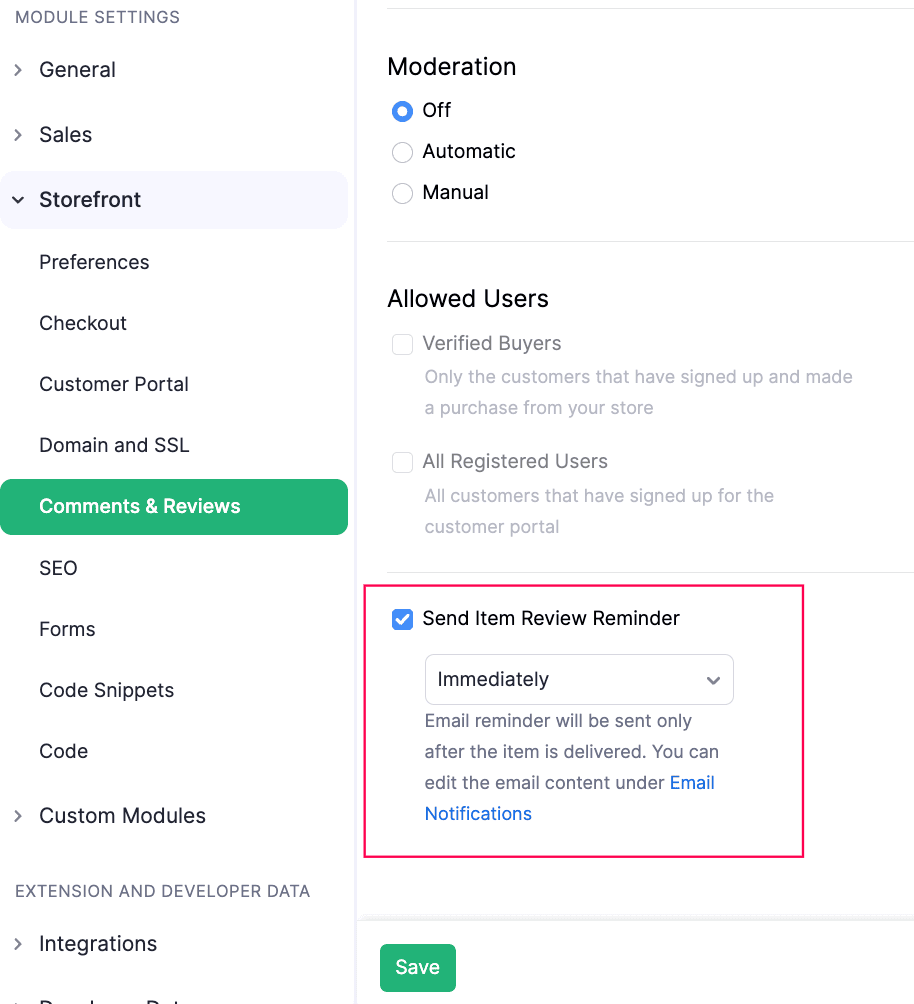 Send Item Review Reminder