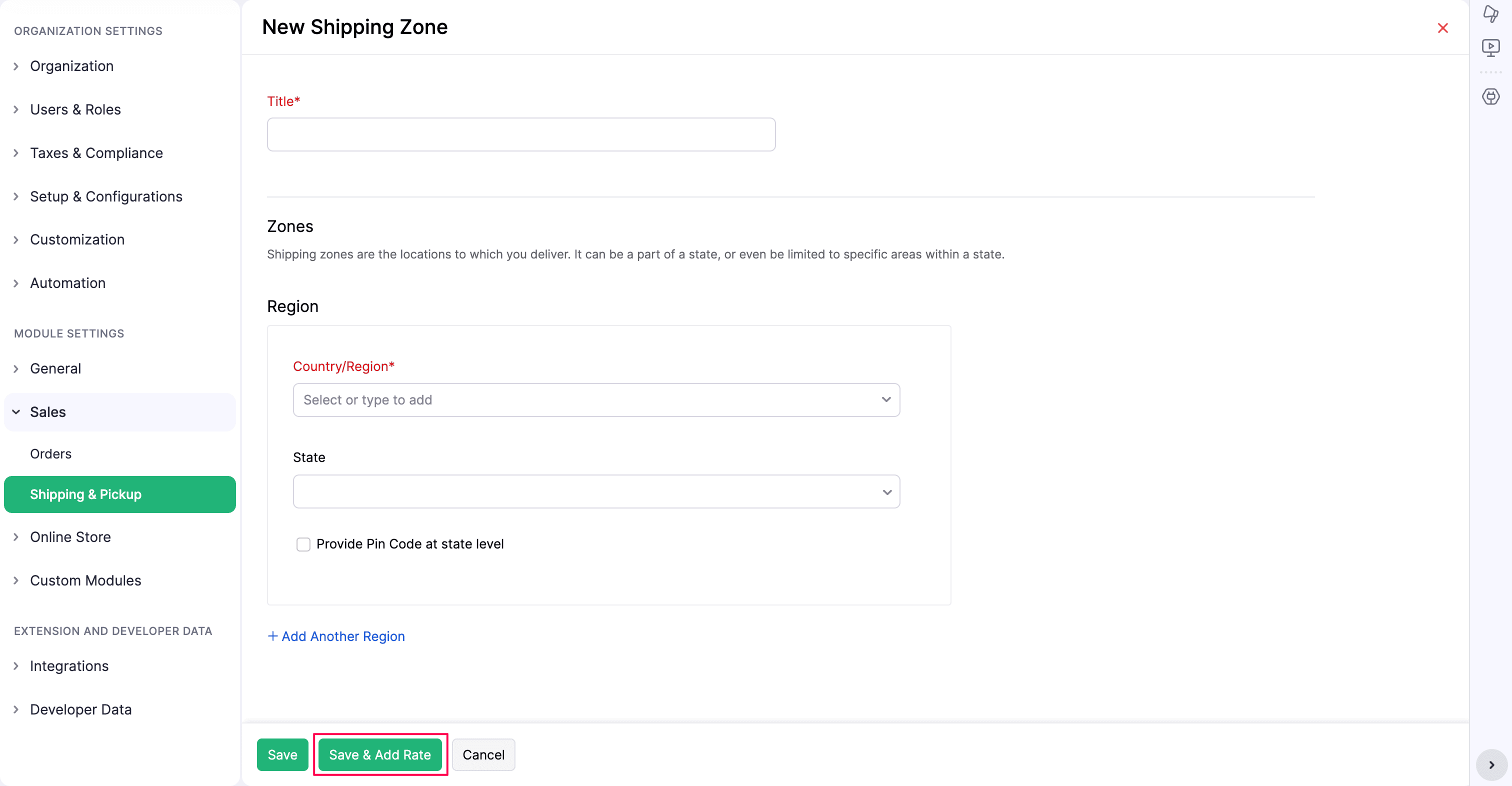 Create a Shipping Zone