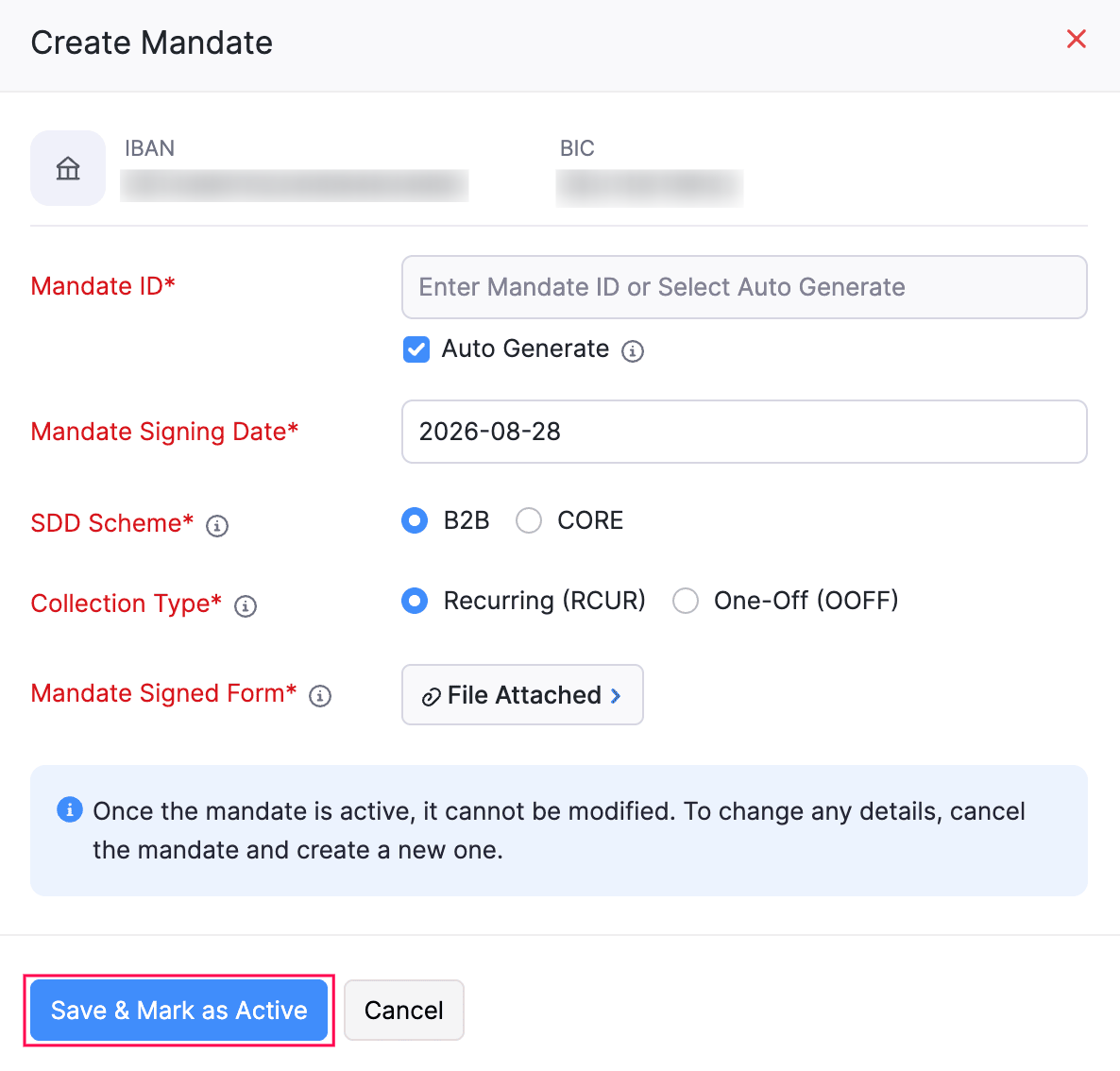 Save and Mark Mandate as Active