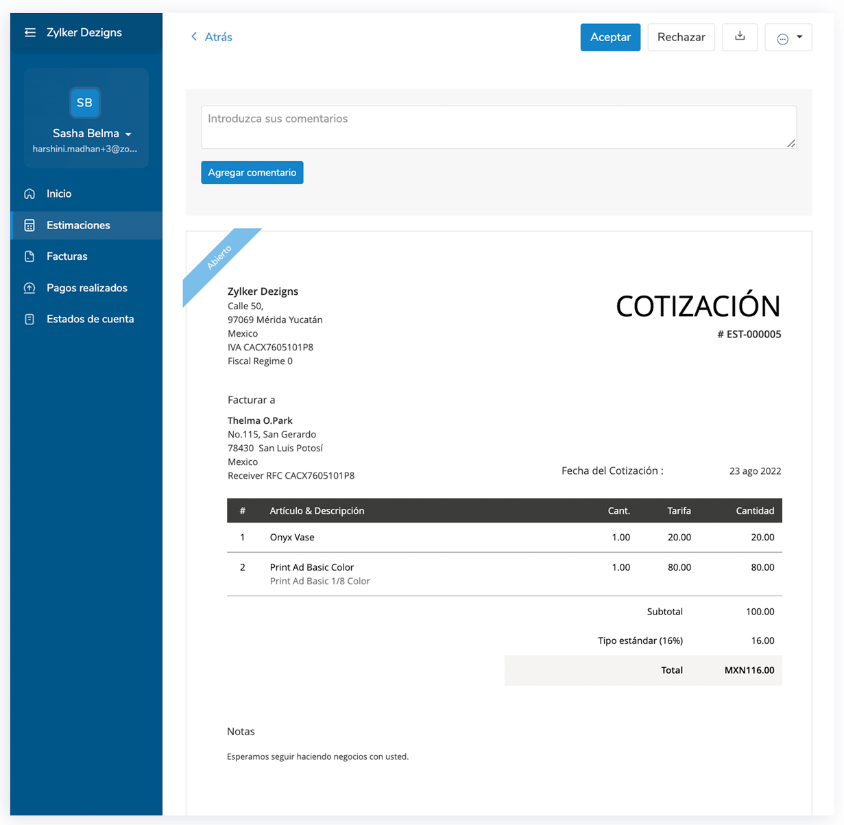 Aprobar cotización - Software de cotización y facturas | Zoho Books