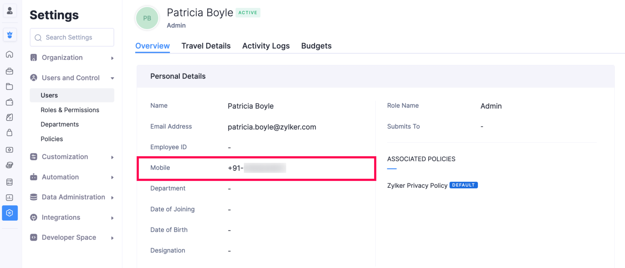 User Contact Information