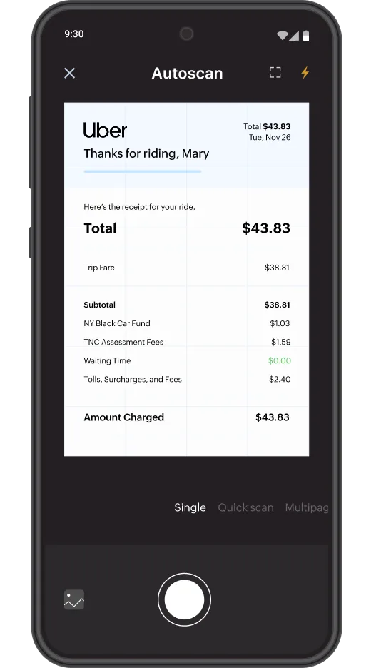 Receipt scanning in Zoho Expense Android app