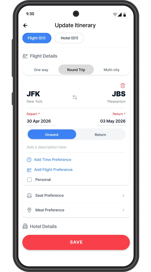 Trip request in the Zoho Expense Android app