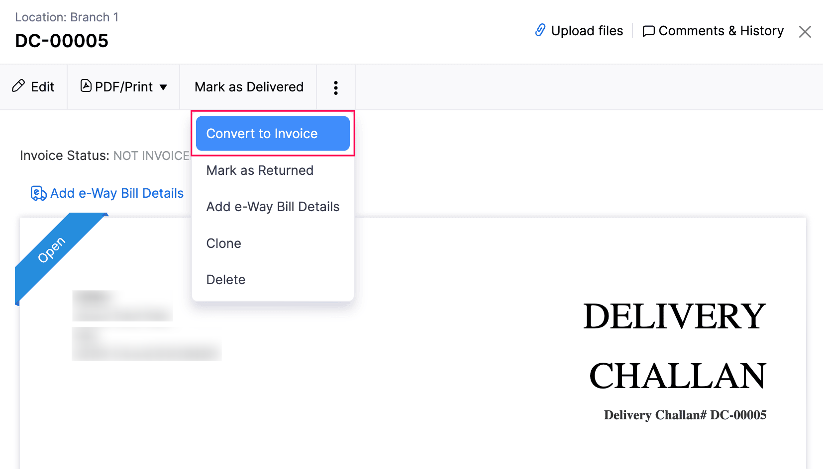 Convert to Invoice