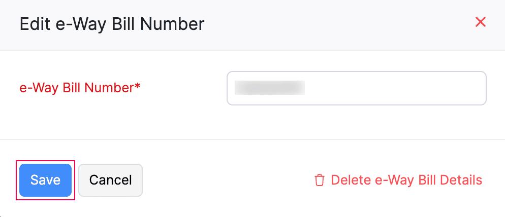 Edit e-Way Bill Number Pop-up