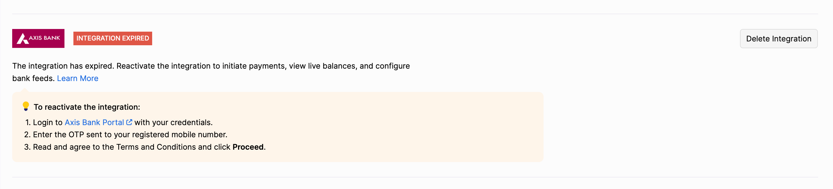 Integration Expired Status