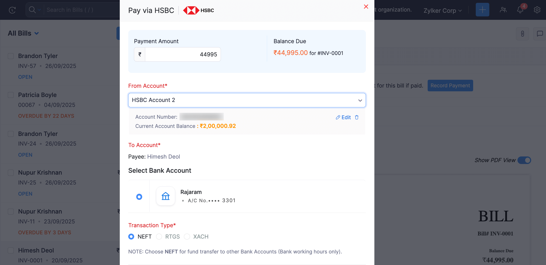 Paying via HSBC