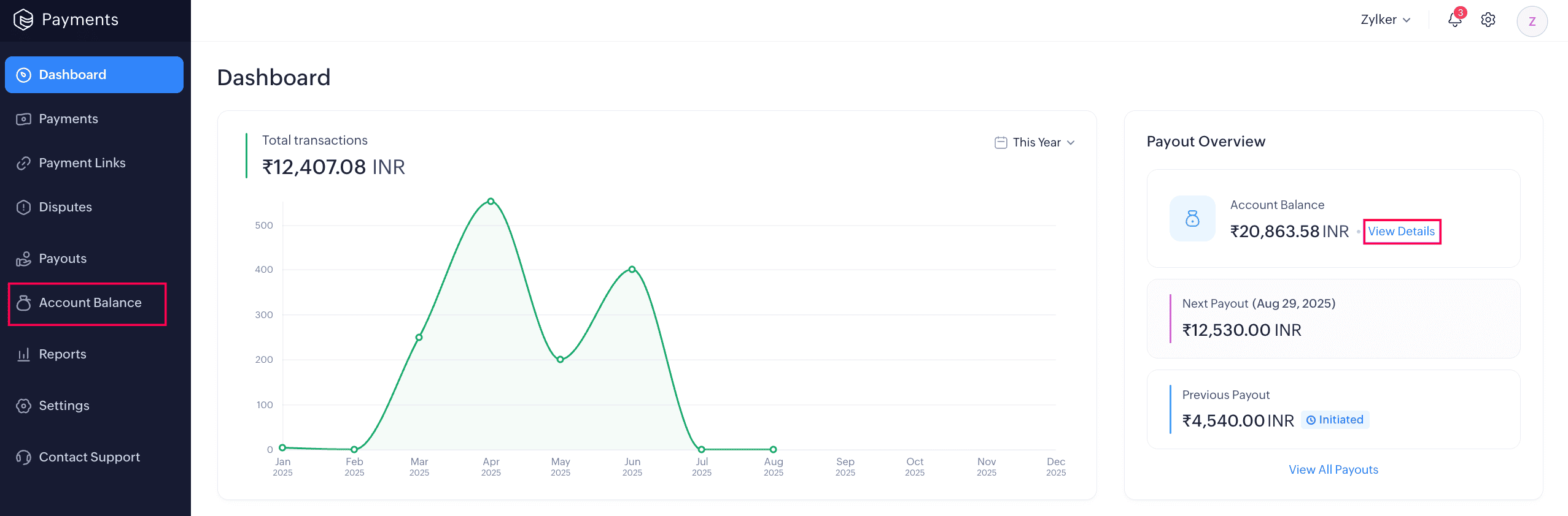 View Account Balance Details in the Dashboard