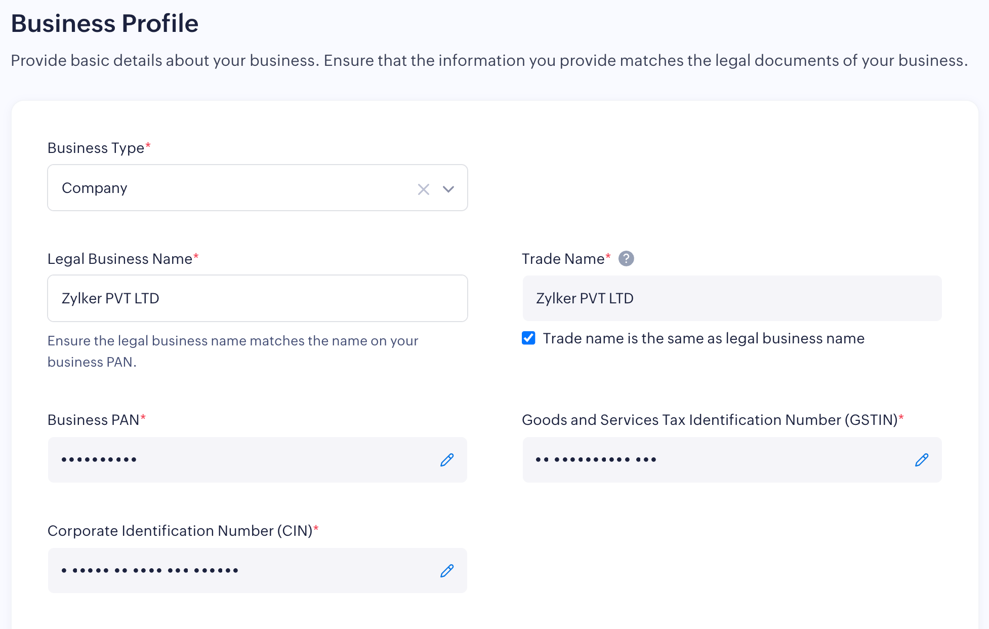 Provide your business profile details