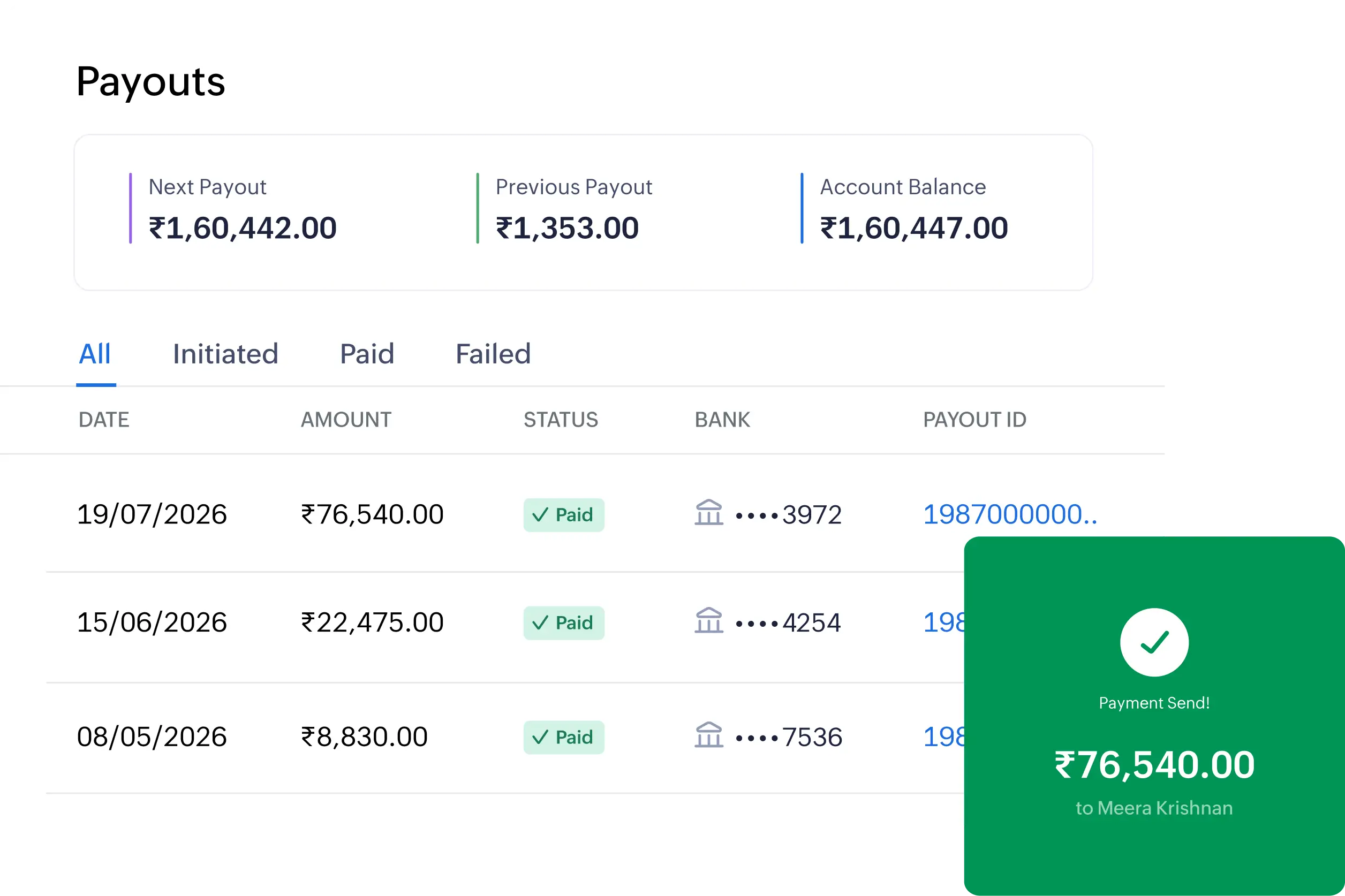 Payout scheduling dashboard with configurable settlement cycles and timelines