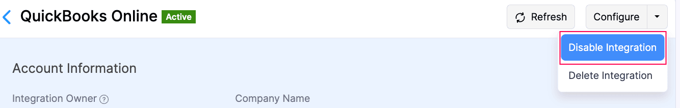 Disable QuickBooks Online integration