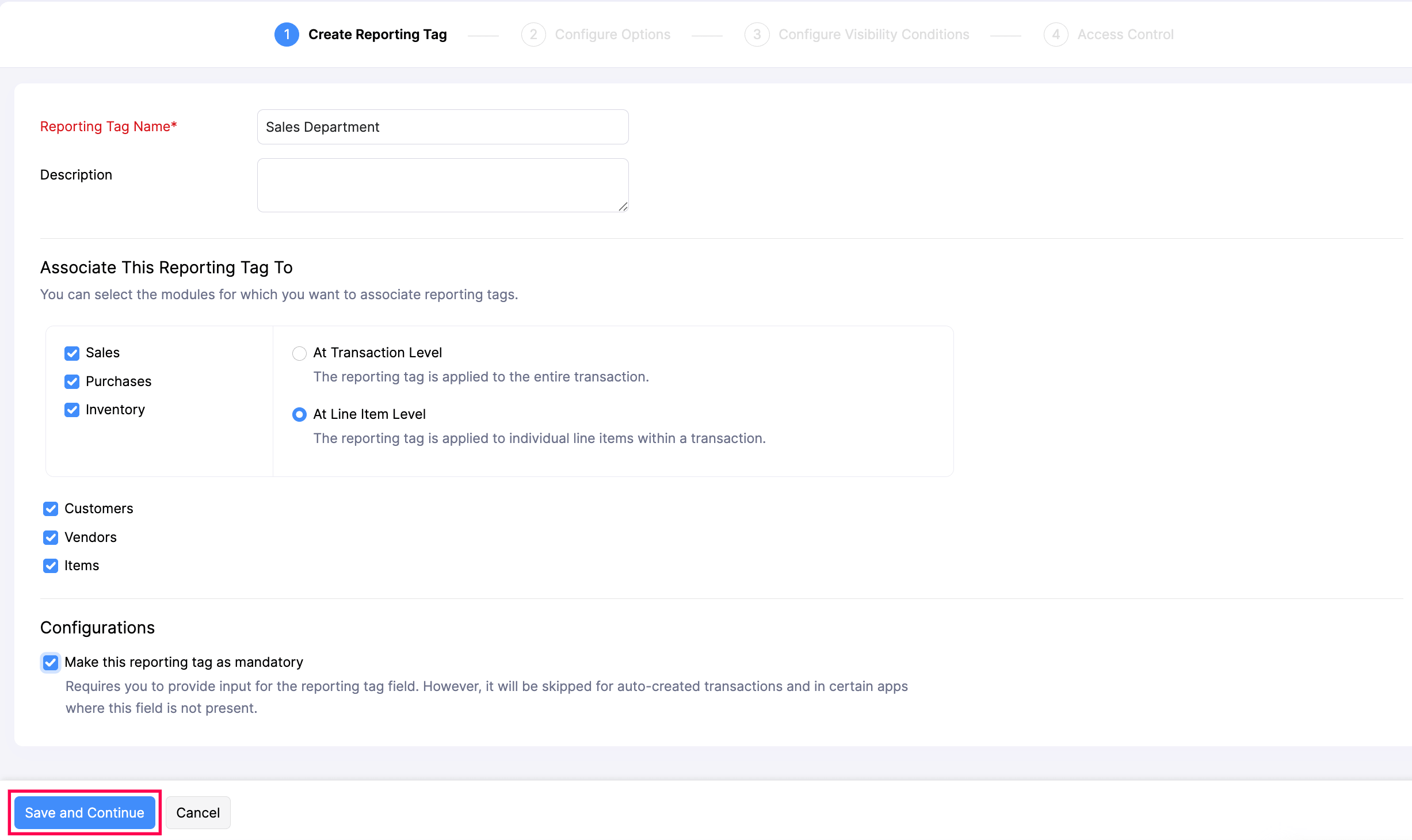 Create Reporting Tag