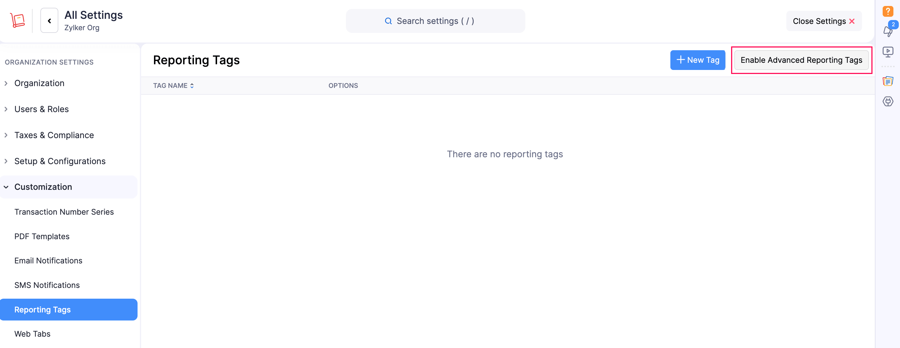 Enable Advanced Reporting Tags