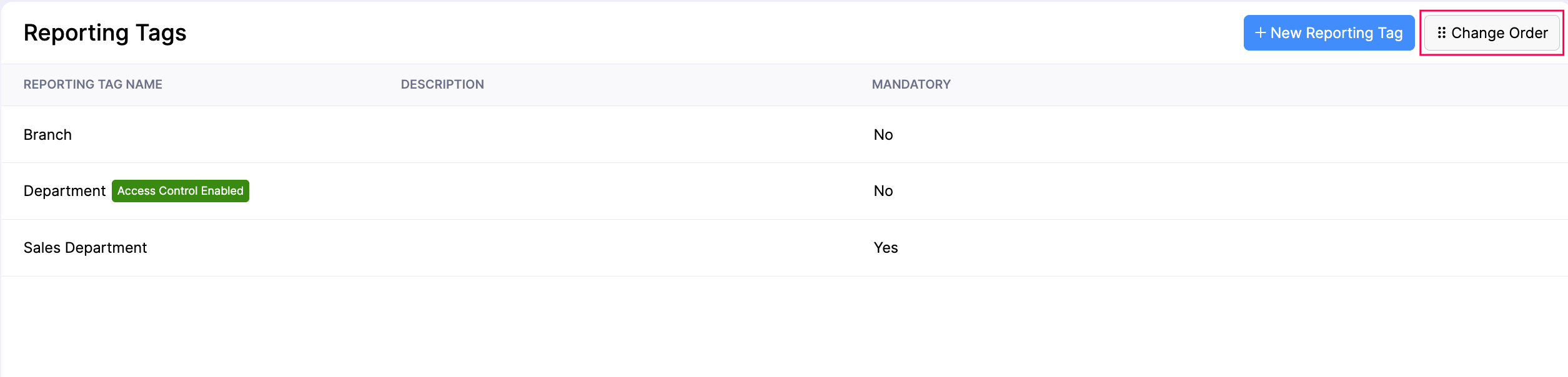 Reorder Reporting Tags