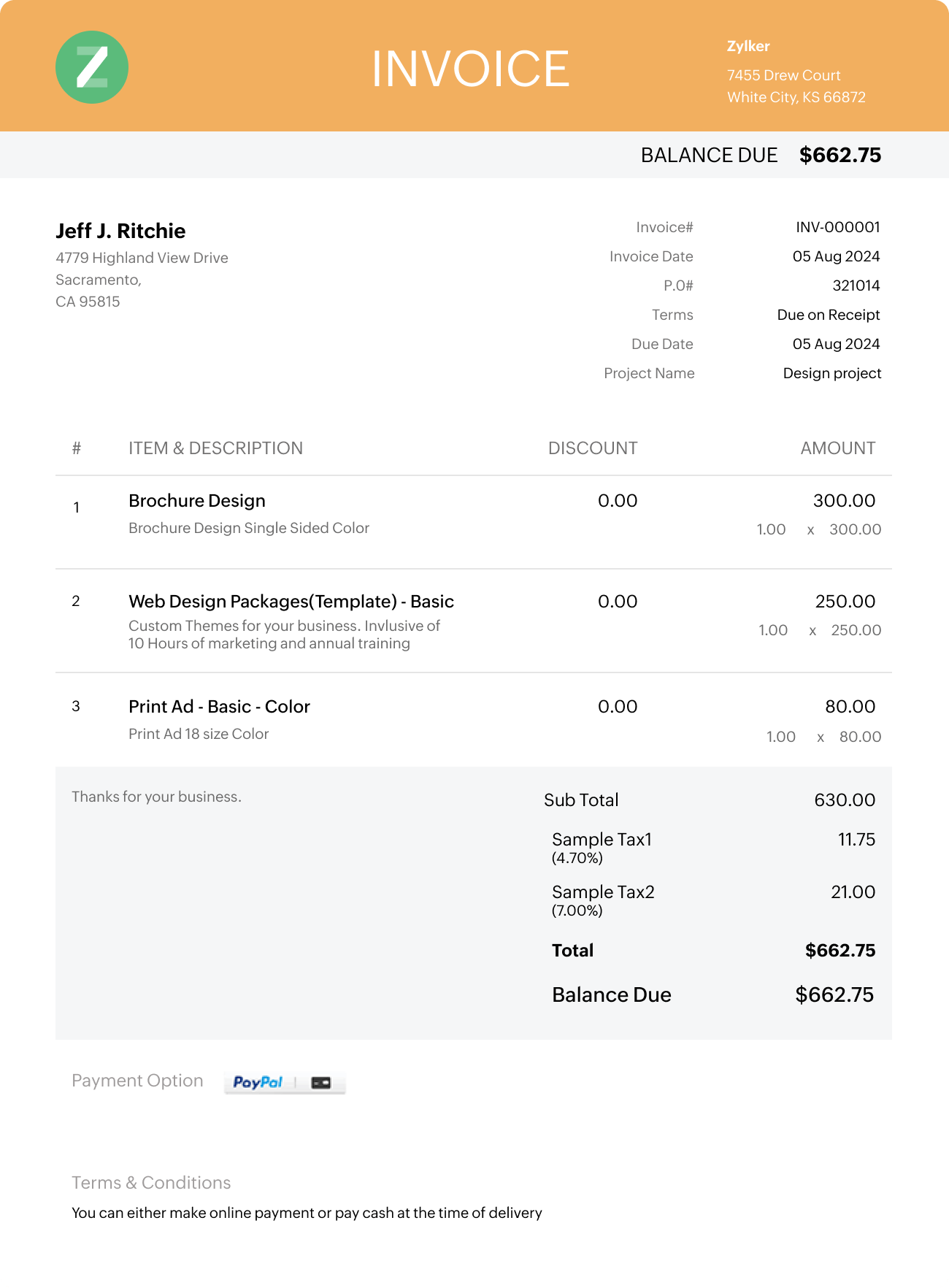 Invoice Template in Microsoft Word and Excel format